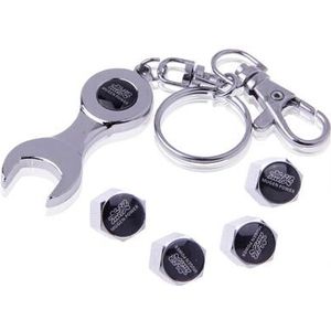 Tire Valve Caps 4-delig met moersleutel sleutelhanger (zilver)