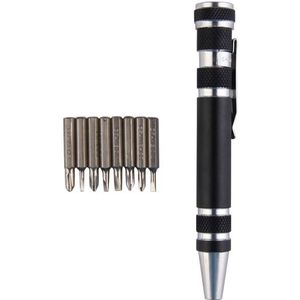 8 in 1 multifunctionele mini aluminium gereedschaps stift schroevendraaier set (zwart)