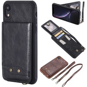 Voor iPhone XR Vertical Flip Shockproof Leather Protective Case met Long Rope  Support Card Slots & Bracket & Photo Holder & Wallet Function(Black)