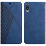 For Samsung Galaxy A02 / M02 Diamond Pattern Splicing Skin Feel Magnetic Horizontal Flip Leather Case with Card Slots & Holder & Wallet(Blue)
