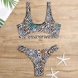 2 in 1 tijger huid patroon bikini dames split badpak set met borstkussen (kleur: tijger huid patroon grootte: XL)