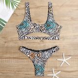 2 in 1 tijger huid patroon bikini dames split badpak set met borstkussen (kleur: tijger huid patroon grootte: XL)