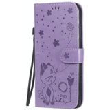 Voor iPhone 7 / 8 / SE 2020 Cat Bee Embossing Pattern Shockproof Horizontale Flip Lederen Case met Holder & Card Slots & Wallet(Paars)