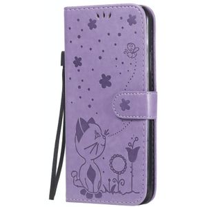 Voor iPhone 7 / 8 / SE 2020 Cat Bee Embossing Pattern Shockproof Horizontale Flip Lederen Case met Holder & Card Slots & Wallet(Paars)