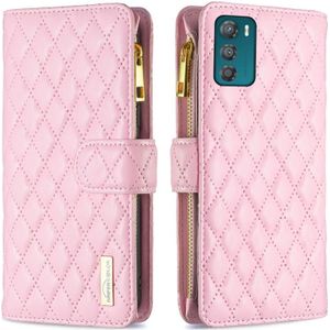 For Motorola Moto G42 4G Diamond Lattice Zipper Wallet Leather Flip Phone Case(Pink)
