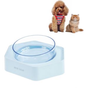 Pet Inclined Mouth Anti-tippen Hond en Cat Plastic Bowl Water Dispenser  Style:Single Bowl (Blauw)