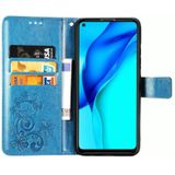 Voor Huawei Mate 40 Lite /Maimang 9 Vierbladige gesp relif gesp mobiele telefoon bescherming lederen case met Lanyard & Card Slot & Wallet & Bracket Functie(Blauw)