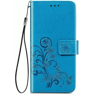 Voor Huawei Mate 40 Lite /Maimang 9 Vierbladige gesp relif gesp mobiele telefoon bescherming lederen case met Lanyard & Card Slot & Wallet & Bracket Functie(Blauw)