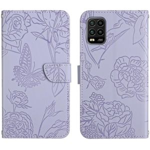 For Xiaomi Mi 10 Lite 5G Skin Feel Butterfly Peony Embossed Leather Phone Case(Purple)