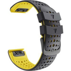 Voor Garmin Fenix 6 tweekleurige siliconen ronde gat quick release vervanging riem horlogeband (zwart geel)