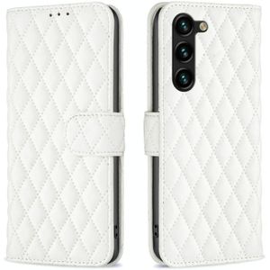 Voor Samsung Galaxy S23 + 5G Diamond Lattice Wallet Leather Flip Phone Case (Wit)