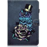 Voor Amazon Kindle Fire 7 2022 Gekleurde Tekening Stiksels Lederen Tablet Case  met Houder & Kaartsleuven (Uil)