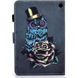 Voor Amazon Kindle Fire 7 2022 Gekleurde Tekening Stiksels Lederen Tablet Case  met Houder & Kaartsleuven (Uil)