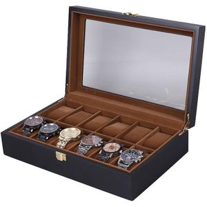 Houten bakverf watch box sieraden opslag display box (12-bit zwart + bruin mat)