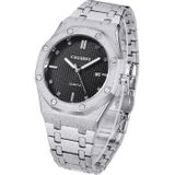 Cagarny 6885 Simple Stone Surface Quartz Steel Band Watch for Men (Silver Shell Black Surface)