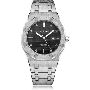 Cagarny 6885 Simple Stone Surface Quartz Steel Band Watch for Men (Silver Shell Black Surface)