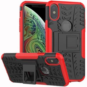 Band textuur TPU + PC schokbestendig geval voor iPhone X/XS  met houder (rood)