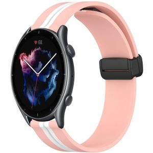 Voor Amazfit GTR 3 Pro 22 mm opvouwbare magnetische sluiting siliconen horlogeband (roze + wit)