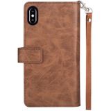 Voor iPhone X / XS Multifunctionele Rits Horizontale Flip Lederen Case met Holder & Wallet & 9 Card Slots & Lanyard(Bruin)