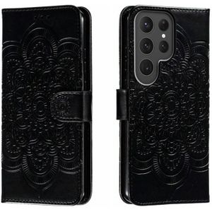 Voor Samsung Galaxy S23 Ultra 5G Sun Mandala Embossing Pattern Phone Leather Case(Black)