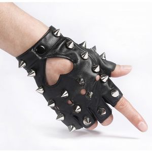 Kinderen Punk Rivet Faux leder handschoen Kids DS dansen van Rock and Roll Jazz halve vinger Glove(Black)