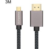 Ult-Unite Verguld Hoofd HDMI Mannelijk naar Micro HDMI Mannelijke Nylon Gevlochten Kabel  Kabellengte: 3M (Zwart)