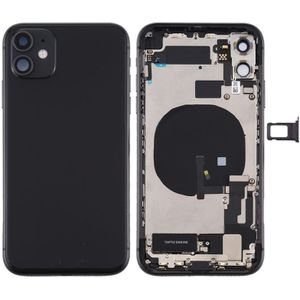 Battery Back Cover Assembly (met Side Keys & Power Button + Volume Button Flex Cable & Wireless Charging Module & Motor & Charging Port & Loud Speaker & Card Tray & Camera Lens Cover) voor iPhone 11(Zwart)
