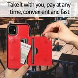 Voor iPhone 11 Pro schokbestendige PU + TPU beschermhoes met kaartsleuven & houder (rood)