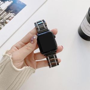 Vijf kralen keramische stalen vervanging horlogebanden voor Apple Watch Series 6 & SE & 5 & 4 40 mm / 3 & 2 & 1 38mm (zwart + zilver)