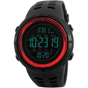 SKMEI sporthorloge 1251 mannen modieuze buiten 50m waterdicht digitaal horloge met PU horlogeband (zwart-rood)