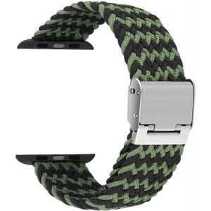 Gevlochten + roestvrij staal vervangende horlogebanden voor Apple Watch Series 6 & SE & 5 & 4 44mm / 3 & 2 & 1 42mm (Zwart Groen)