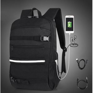 16 inch mannen zakelijke grote capaciteit rugzak met USB opladen anti-diefstal slot skateboard tas (zwart)