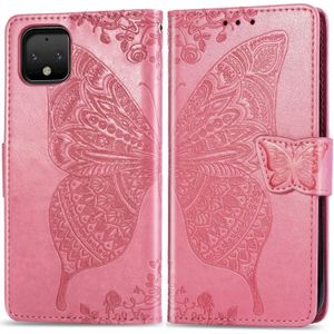 Butterfly Love bloemen relif horizontale Flip lederen case voor Google pixel 4 XL met houder & kaartsleuven & portemonnee & Lanyard (roze)