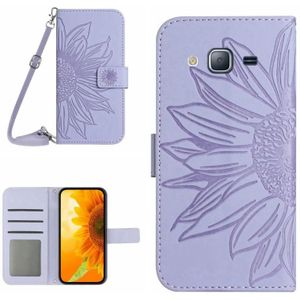 Voor Samsung Galaxy J2 Prime Skin Feel Sun Flower Pattern Flip Leather Phone Case met Lanyard (Paars)