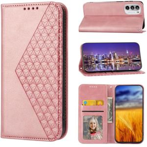 Voor Motorola Moto G52 4G/G82 5G/G71S Cubic Grid Kalf Textuur Magnetische Sluiting Lederen Telefoon Case (Rose Goud)