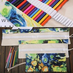 48 slots" Van Gogh olieverf schilderij Print Pen tas Canvas potlood Wrap gordijn oprolbare potlood zaak briefpapier Pouch"