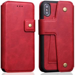 Koeienhuid textuur magnetische absorptie afneembare horizontale Flip lederen case voor iPhone X/XS  met houder & kaartsleuven & portemonnee (rood)