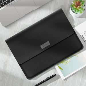 Litchi Patroon PU Lederen Waterdichte Ultradunne Bescherming Liner Bag Aktetas Laptop Draagtas voor 13-14 inch Laptops (ZWART)
