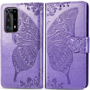 Voor Huawei P40 Pro Butterfly Love Flower Embossed Horizontale Flip Lederen Case met bracket / card slot / Wallet / Lanyard(Light Purple)