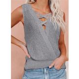 Effen kleur diepe v-hals backless gebreide vest t-shirt voor dames (kleur: grijs grootte: XXL)