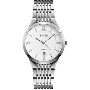 SKMEI 9139 Dames/Man Fashion Quartz Watch Steel Band Waterproof Couple Watch For Men (Zilver)