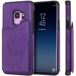 Voor Galaxy S9 kat boom relif patroon schokbestendige beschermende case met kaartsleuven & fotolijstjes (paars)