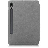 Voor Samsung Galaxy Tab S7 T870 doek textuur multi-folding horizontale flip PU lederen schokbestendig hoesje met houder & slaap / wekfunctie (grijs)