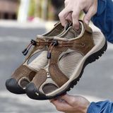 Zomer grote maat mannen strandschoenen lederen ademende wading casual sandalen  maat: 43 (donkerbruin)