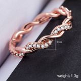 Eenvoudige stijlvolle dames volledige Rhinestone Twist modellering Ring (Rose goud US grootte: 7)