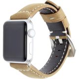 Echte lederen pols horloge Band met roestvrij stalen gesp voor Apple Watch serie 3 & 2 & 1 38mm (Khaki)