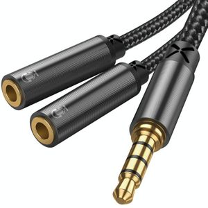 JOYROOM SY-A04 Hoofdtelefoon Mannelijk naar 2-Vrouwelijke Y-Splitter Nylon Vlecht Audiokabel  Lengte: 0.2m