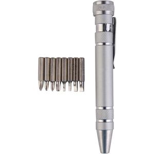 8 in 1 multifunctionele mini aluminium tool pen schroevendraaier set (zilver)