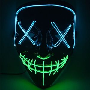 Halloween Festival partij X gezicht naad mond twee kleur LED luminescentie masker (blauw groen)