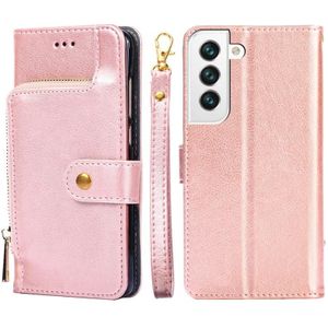 Voor Samsung Galaxy S22 5G Zipper Bag PU + TPU Horizontale Flip Lederen Case Met Houder & Card Slot & Portemonnee & Lanyard (Rose Gold)